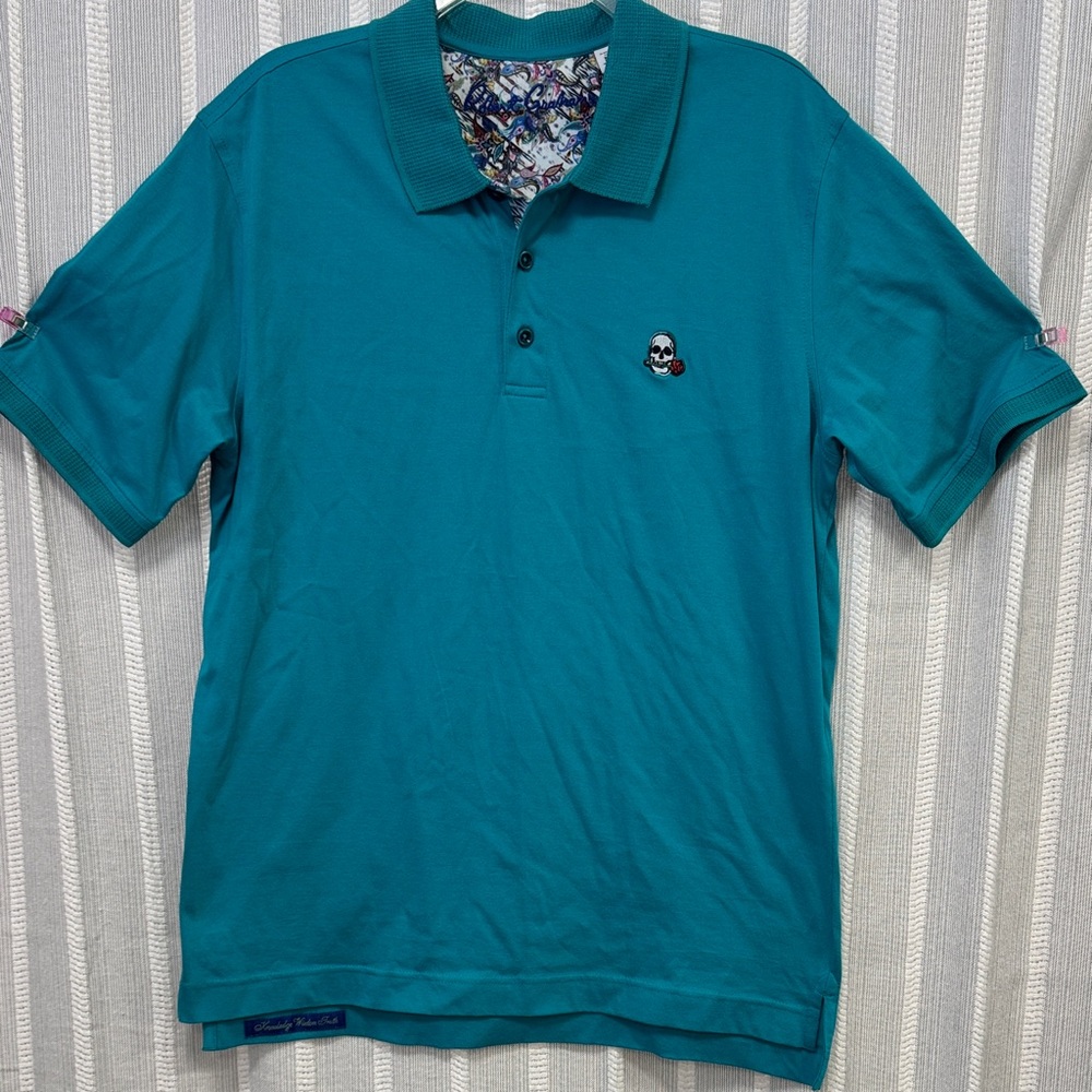 Robert‎ Graham Teal Blue Polo with Skull Emblem Size M
